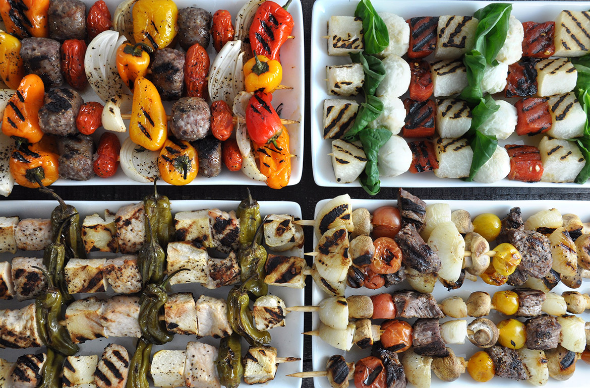 15 Best Vegetables for Grilling l grilled chile peppers jicama tomatoes skewers kabobs