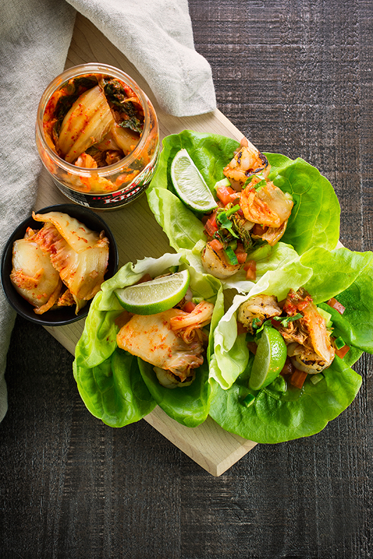 Shrimp and Kim Chee Lettuce Cups | easy asian recipe, gut health recipe, healthy lunch ideas