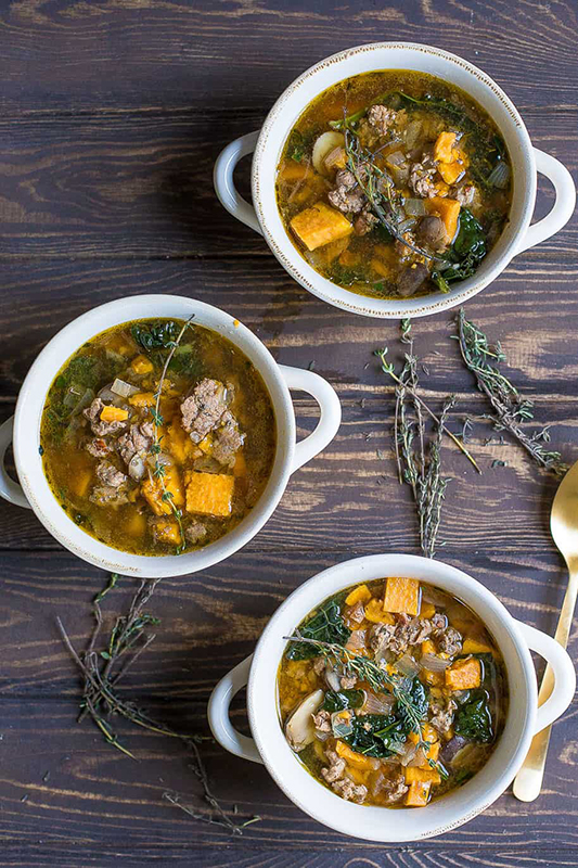 The Best Whole30 Recipe Roundup l slow cooker sausage kale and sweet potato soup