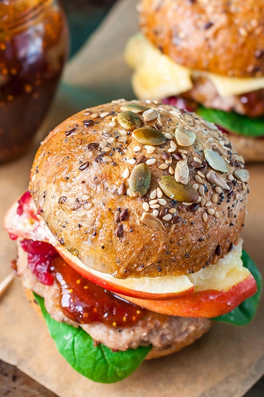 20+ Amazing Apple Recipes for Fall l apple cranberry brie turkey burger sliders