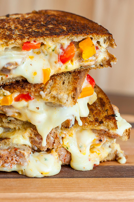 25 delicious ways to spice up National Pepper Month l sausage and pepper chipotle grilled cheese 