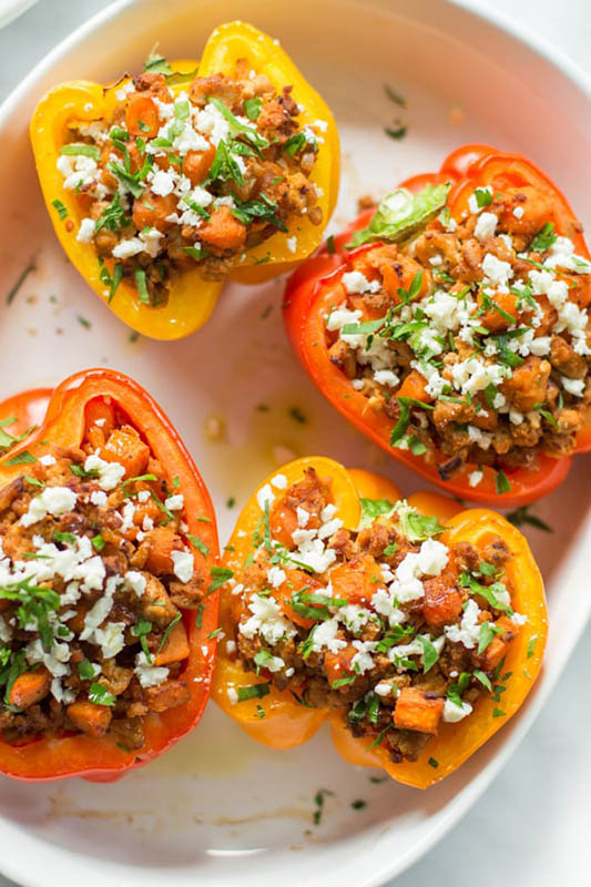 25 delicious ways to spice up National Pepper Month l ground turkey sweet potato stuffed peppers