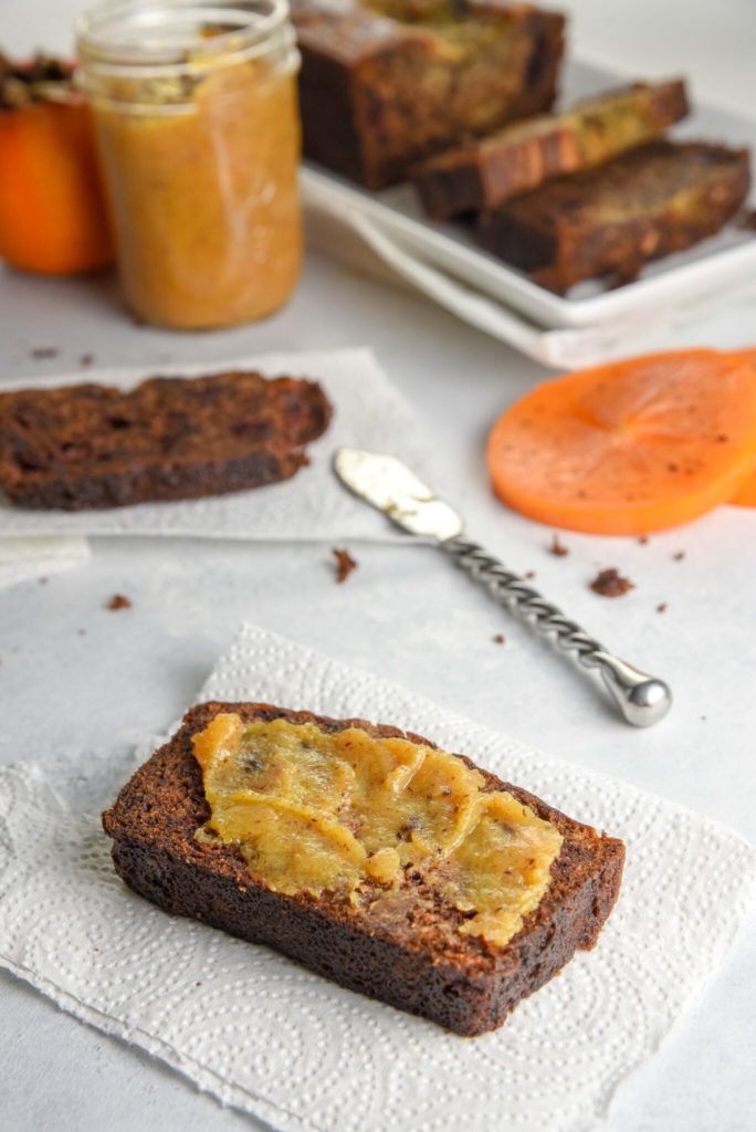 Cinnamon Persimmon Bread sliced with jelly