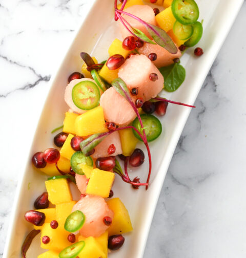 pink pineapple and mango ceviche