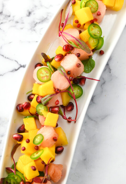 pink pineapple and mango ceviche